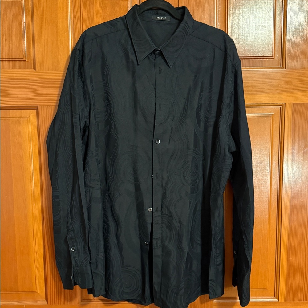 Versace black shirt, cotton silk blend, designer size 4XL